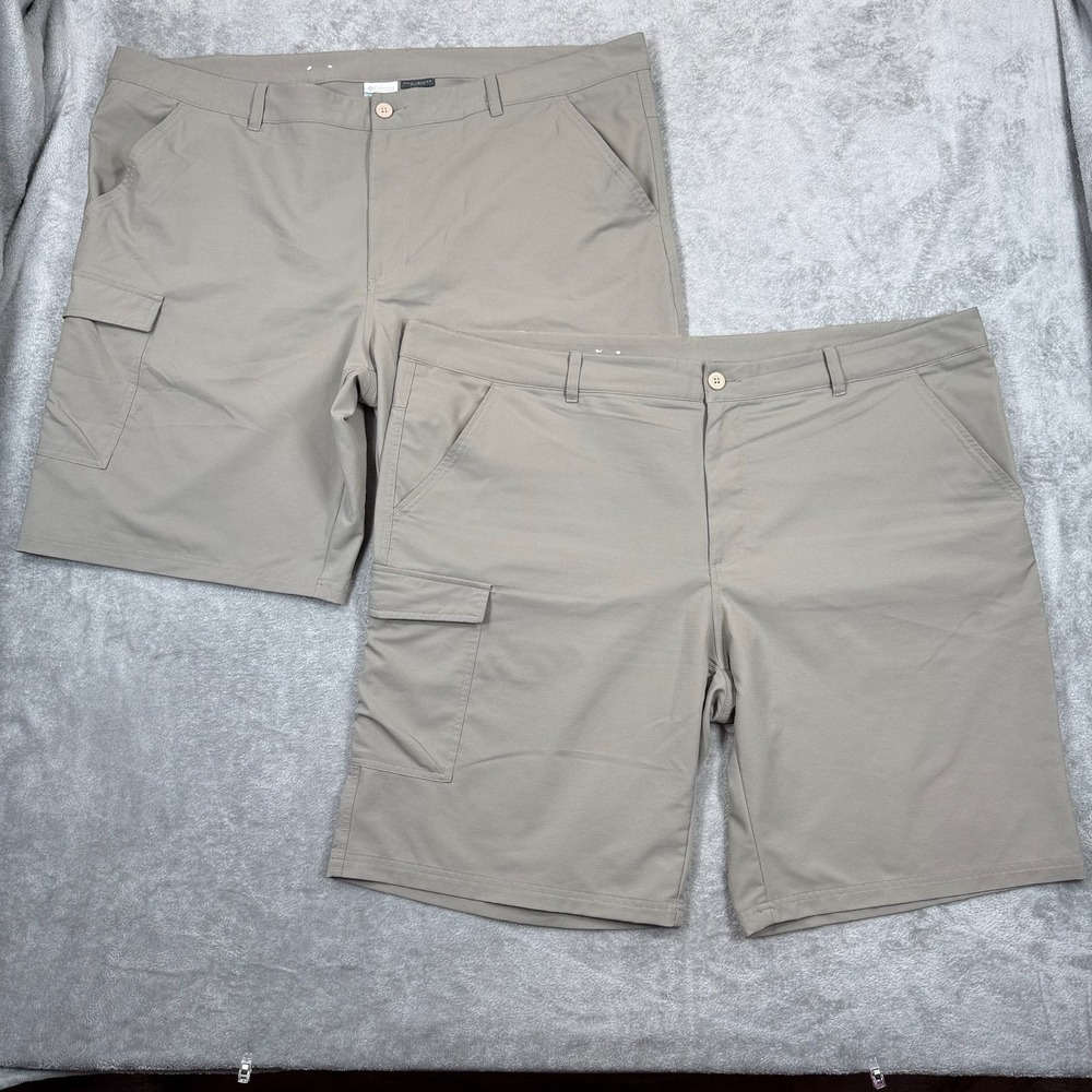 Lot 2 Columbia Cargo Shorts Mens 48 Battle Ridge Flex Omni Shade Lightweight Tan